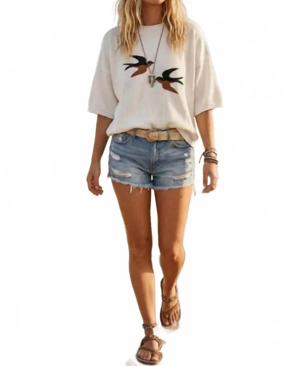 NEW SEWN AND SEEN bird graphic lightweight sweater top in white
